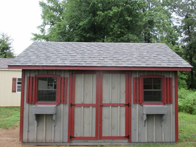 SOLD! SOLD! SOLD! 10x16 Manor Delight Shed, Rustic Cedar stain, OPTIONAL Colonial Red Metal Roof, Transom Doors W/Strap Hinges, List Price $4,595, DISPLAY $4,365 Honey Brook